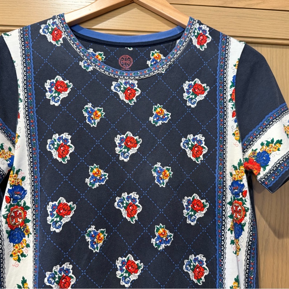 Tory Burch Blue Floral Knit Tee Shirt Dress Cotton / small - Picture 2 of 8